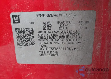 2018 Chevrolet Cruze Lt Auto from USA, damaged, VIN 1G1BE5SM5J7184635